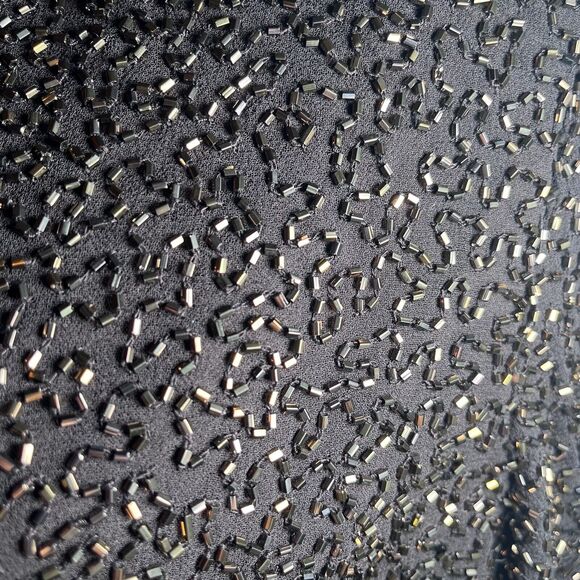 Jkara Beaded Black Gold Formal Blouse Evening Party Top Zip Back VNeck Womens 12 - Picture 2 of 16